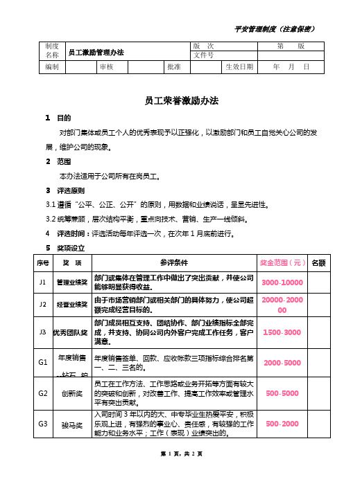 员工荣誉激励办法