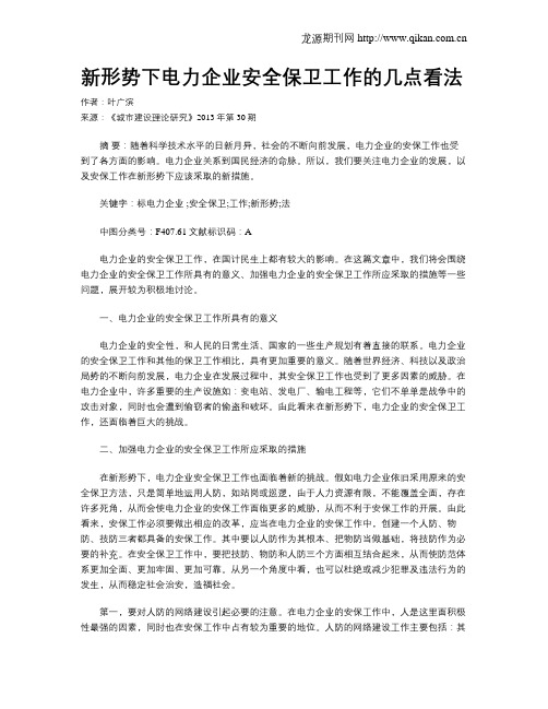 新形势下电力企业安全保卫工作的几点看法