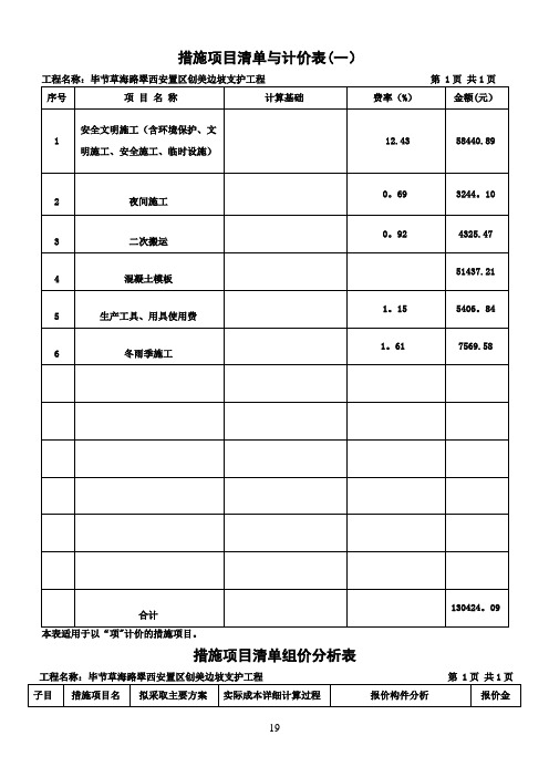 措施项目清单与计价表(一)