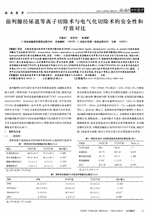 前列腺经尿道等离子切除术与电气化切除术的安全性和疗效对比