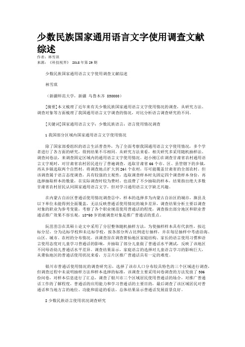 少数民族国家通用语言文字使用调查文献综述