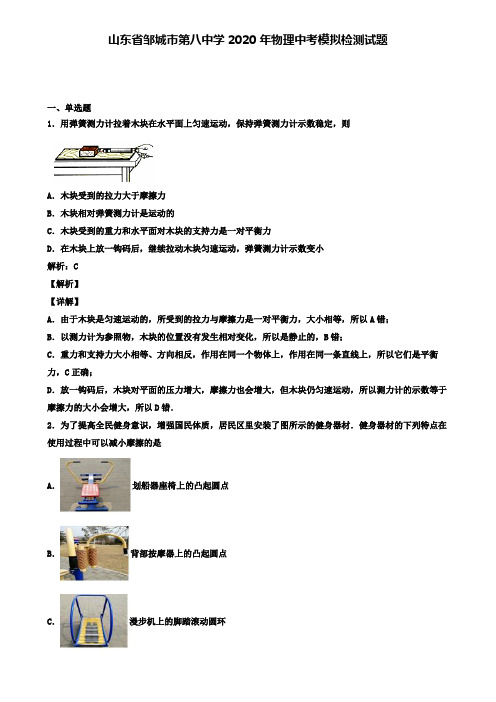 山东省邹城市第八中学2020年物理中考模拟检测试题(含答案有解析)