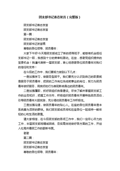 团支部书记表态发言（完整版）