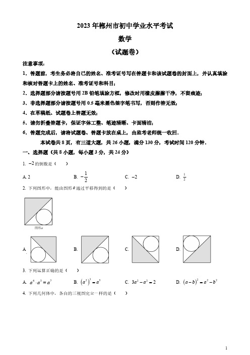 2023年湖南省郴州市中考数学真题(原卷版和解析版)