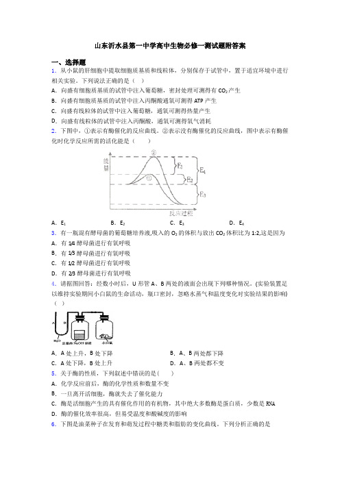 山东沂水县第一中学高中生物必修一测试题附答案