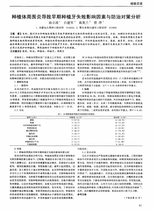 种植体周围炎导致早期种植牙失败影响因素与防治对策分析