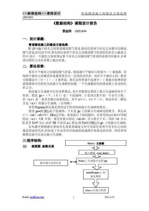 《数据结构》课程设计 普里姆算法 最小生成树