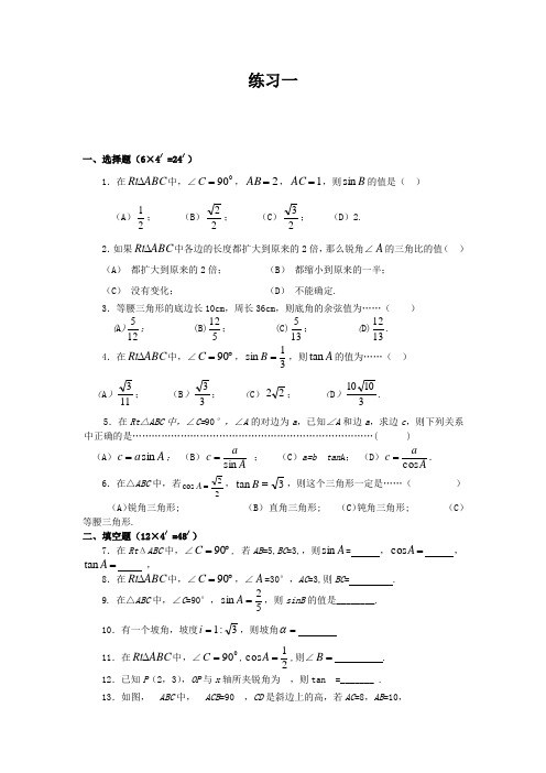 锐角三角比经典练习题附带答案