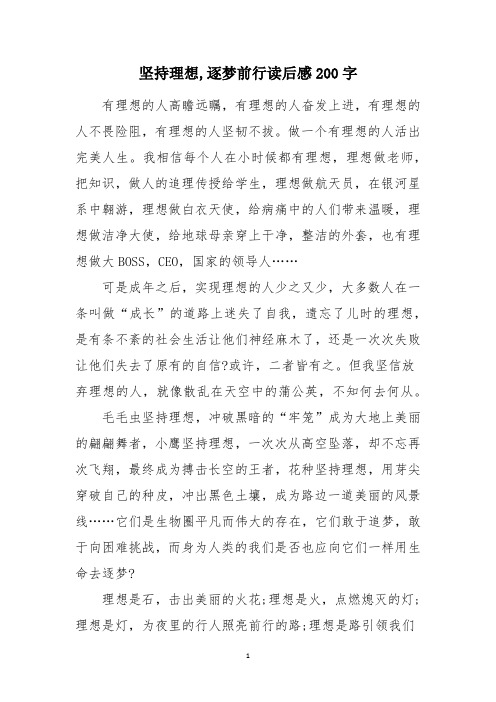 坚持理想,逐梦前行读后感200字