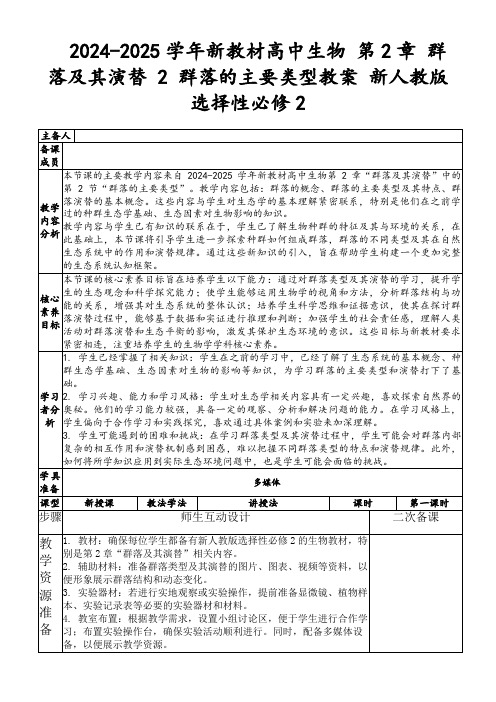 2024-2025学年新教材高中生物第2章群落及其演替2群落的主要类型教案新人教版选择性必修2