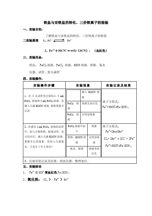 铁盐与亚铁盐的转化、三价铁离子的检验 实验报告