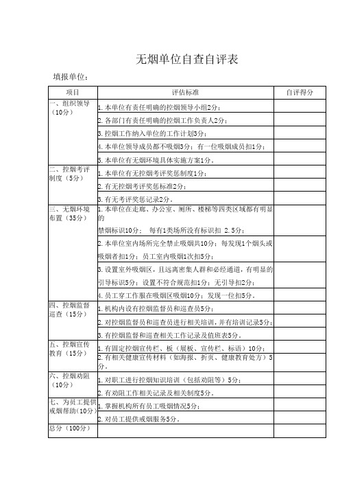 18无烟单位自查自评表