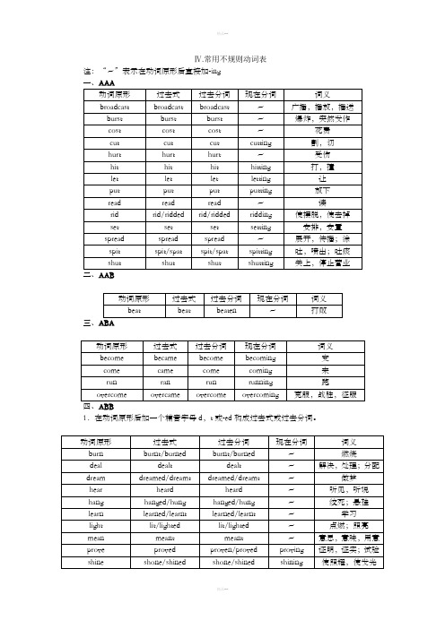 常用不规则动词表