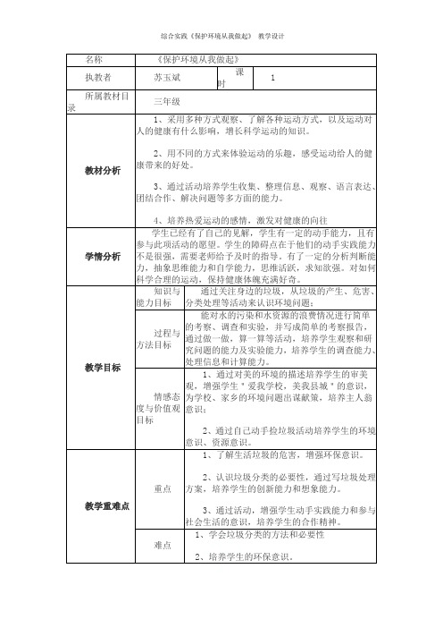 综合实践《保护环境从我做起》 教学设计