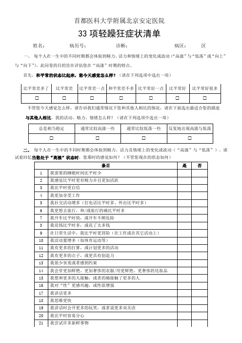 33项轻躁狂修改版(HCL-33)