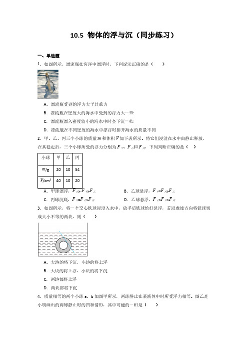 10.5 物体的浮与沉(同步练习)