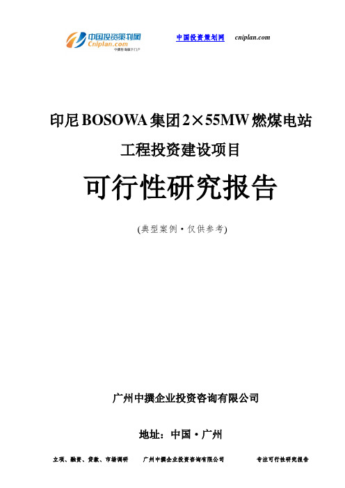 印尼BOSOWA集团2×55MW燃煤电站工程投资建设项目可行性研究报告-广州中撰咨询