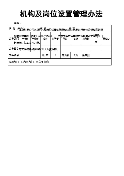 超级实用的公司机构及岗位设置管理办法