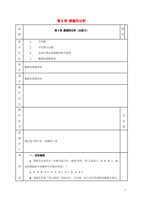 河北省邯郸市肥乡县八年级数学上册 第六章 数据的分析复习教案 (新版)北师大版