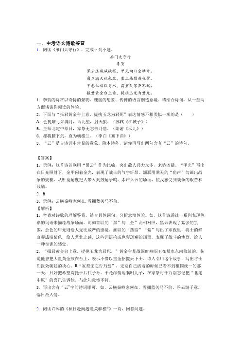 中考语文复习诗歌鉴赏专项综合练附答案解析