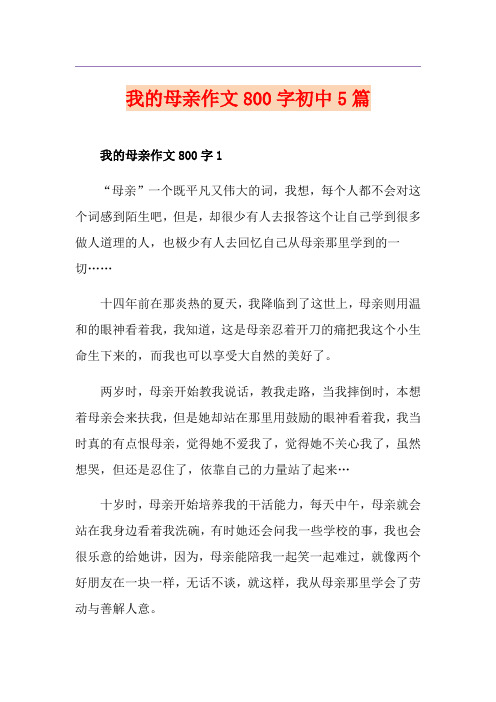 我的母亲作文800字初中5篇