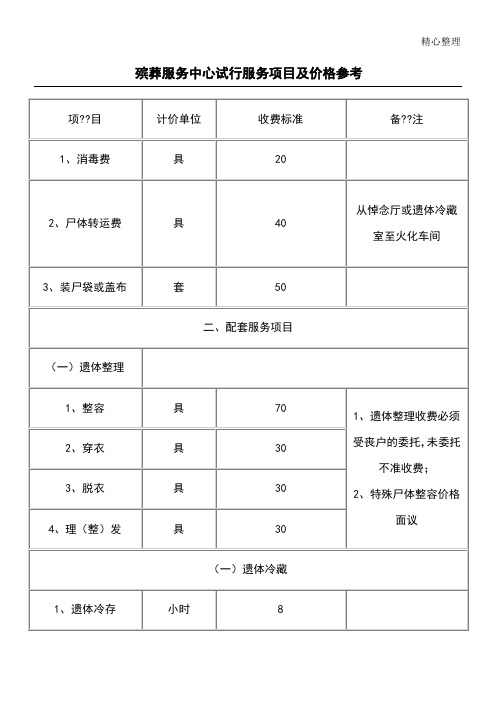 殡仪馆服务项目及价格