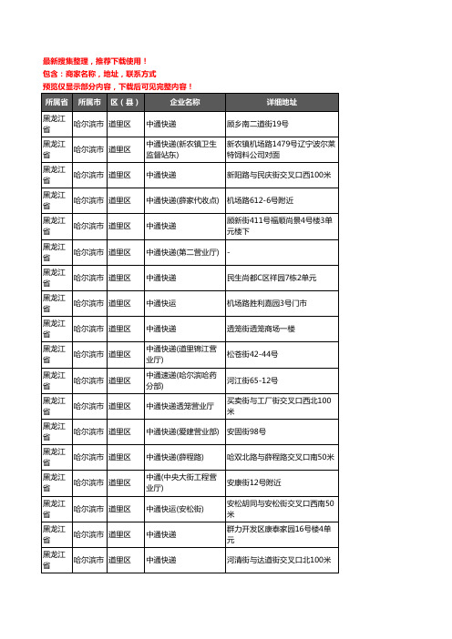 新版黑龙江省哈尔滨市道里区中通快递企业公司商家户名录单联系方式地址大全31家