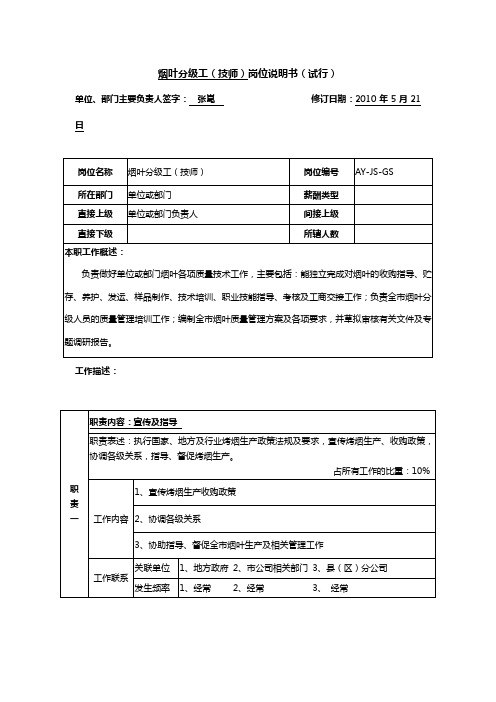 技师岗位说明书范例