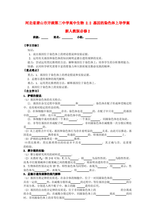 河北省唐山市开滦第二中学高中生物 2.2 基因的染色体上导学案 新人教版必修2