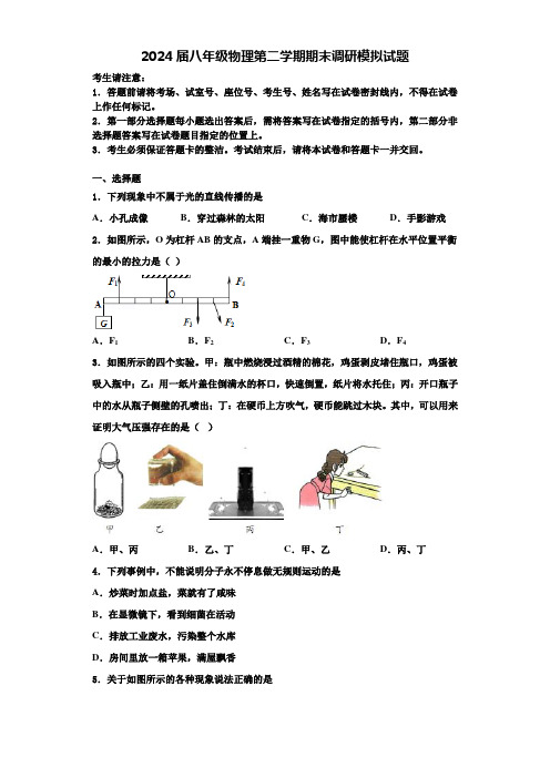 2024届八年级物理第二学期期末调研模拟试题含解析3