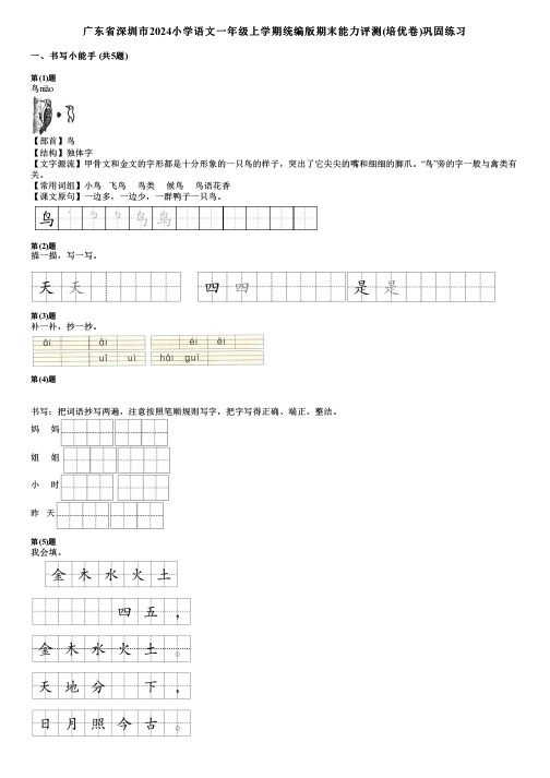 广东省深圳市2024小学语文一年级上学期统编版期末能力评测(培优卷)巩固练习