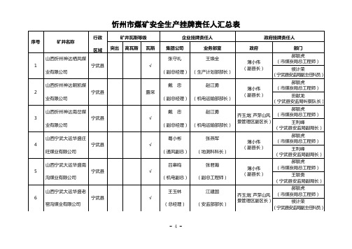 忻州煤矿安全生产挂牌责任人汇总表