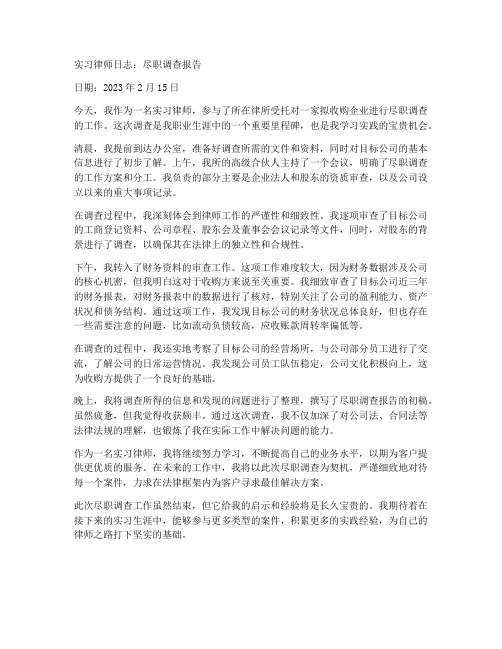 实习律师日志尽职调查报告