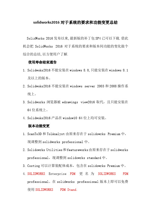 solidworks2016对于系统的要求和功能变更总结