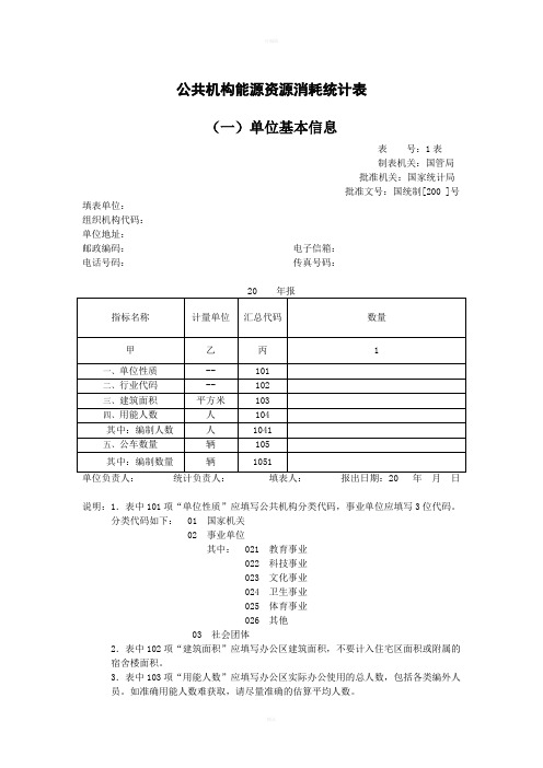 公共机构能源资源消耗统计表