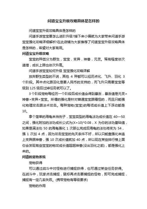 问道宝宝升级攻略具体是怎样的