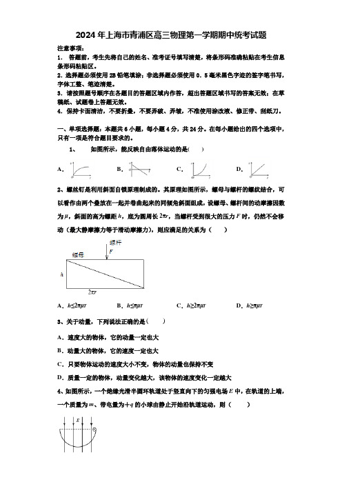 2024年上海市青浦区高三物理第一学期期中统考试题含解析