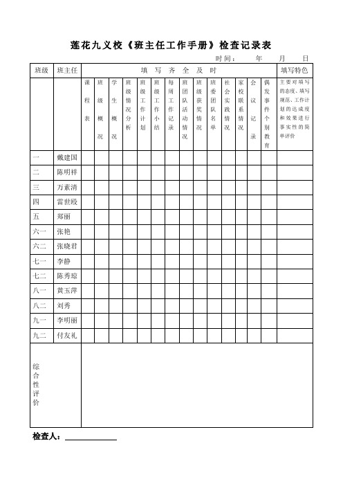 《班主任工作手册》检查记录表