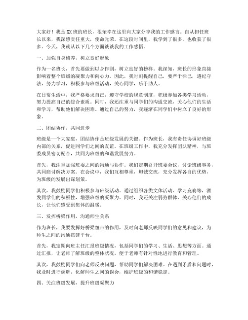 作为初中班长工作感言