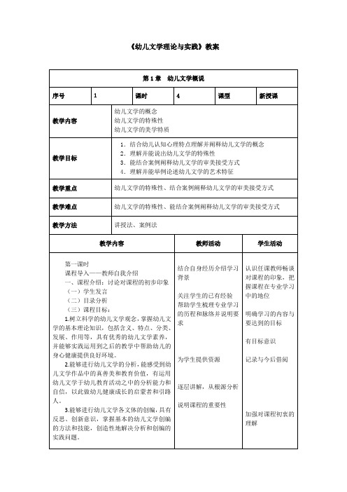 《幼儿文学理论与实践》教案