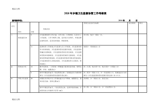 最新卫生监督协管考核表格