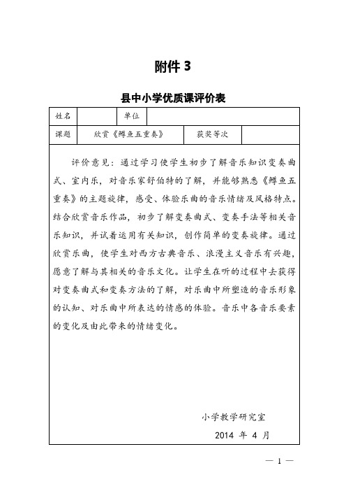 中小学优质课评价表