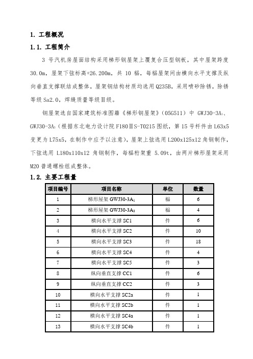 某工程(长30米)钢屋架制作方案