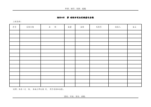 劳动防护用品采购登记台帐模板