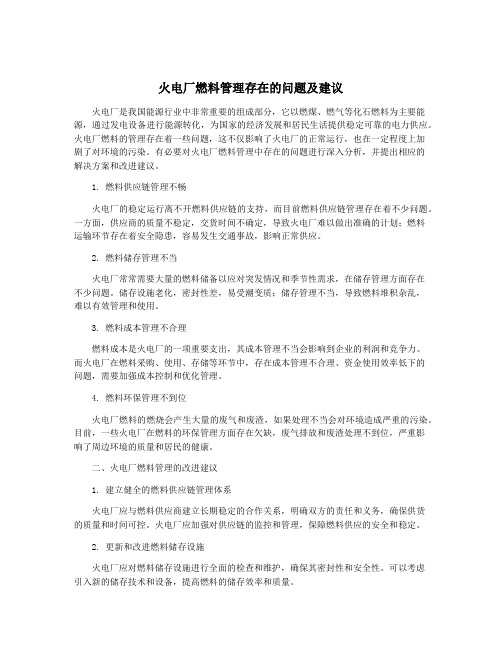 火电厂燃料管理存在的问题及建议