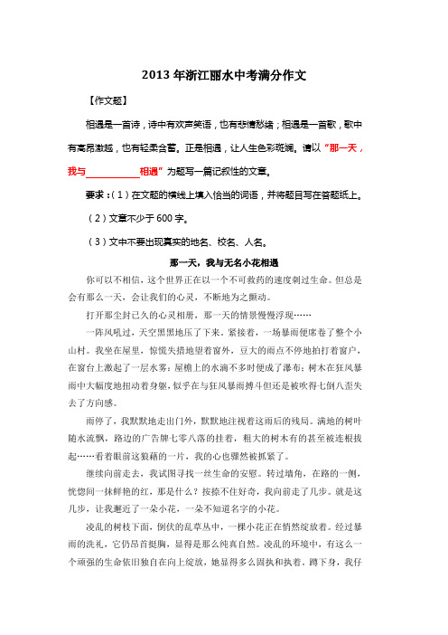 2013年浙江丽水中考满分作文《那一天,我与无名小花相遇》