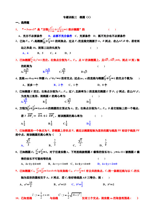 解析几何专题训练三 椭圆