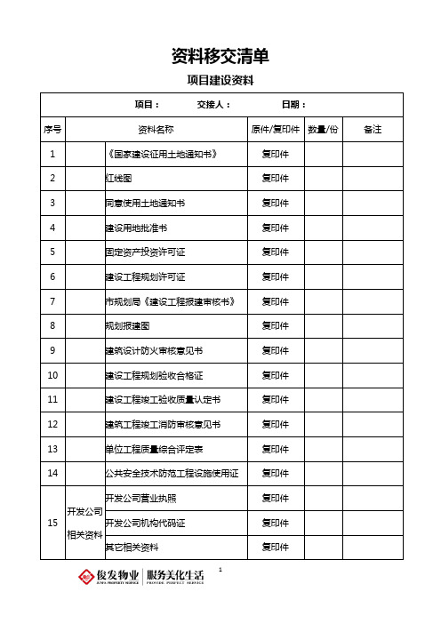 资料移交清单【范本模板】