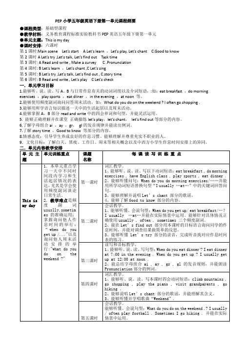 小学英语五年级下册各单元课程纲要