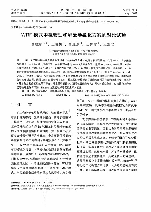 WRF模式中微物理和积云参数化方案的对比试验